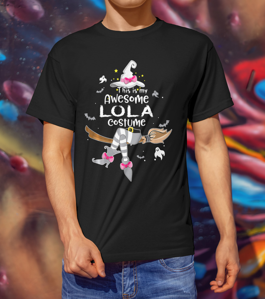 This Is My Awesome Lola Costume Witch Hat And Boots Halloween Ghosts Bats T-Shirt