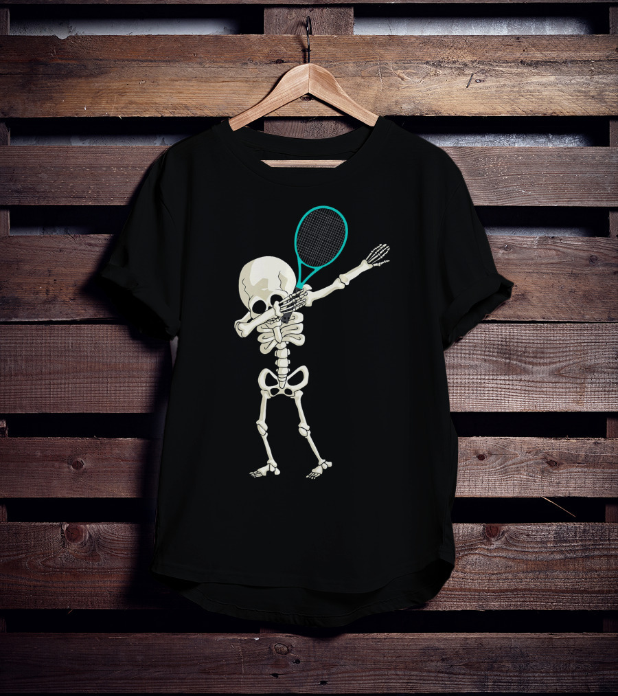 Halloween Skeleton Tennis Dabbing Spooky Racket Pose T-Shirt