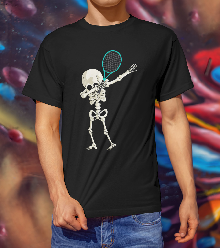 Halloween Skeleton Tennis Dabbing Spooky Racket Pose T-Shirt