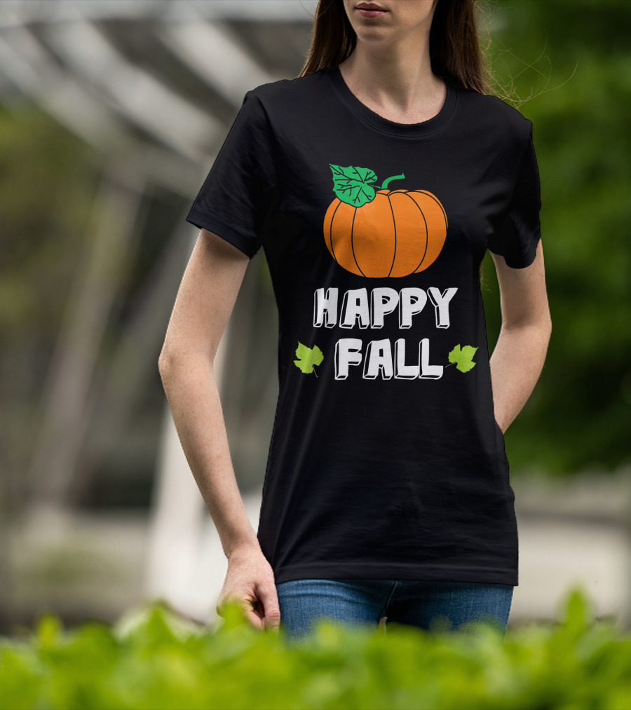 Happy Fall Pumpkin With Leaves T-Shirt