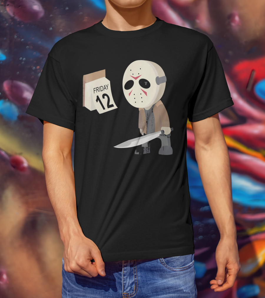 Friday 12th Funny Halloween Horror Graph Calendar Mask Character T-Shirt