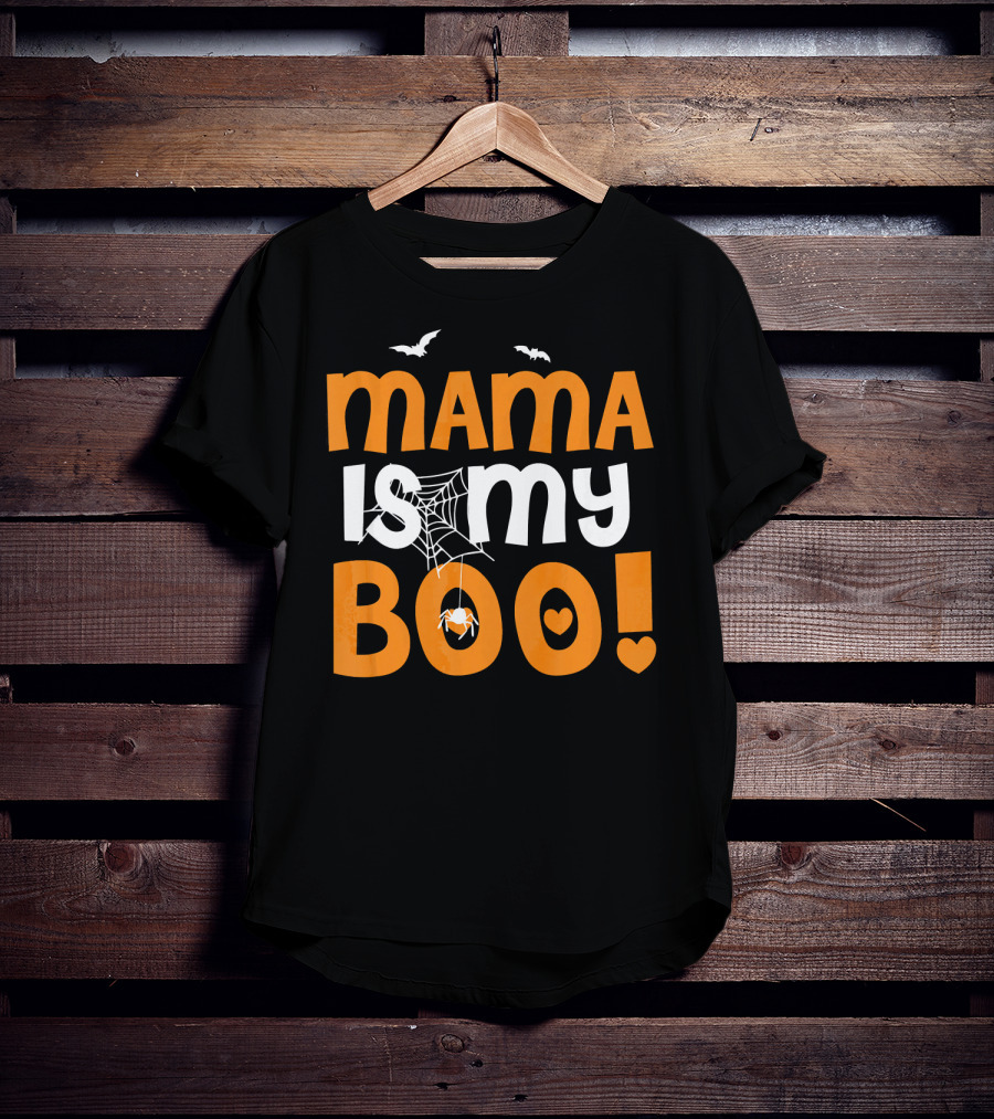 Mama Is My Boo Halloween Spider Web Heart Bats T-Shirt