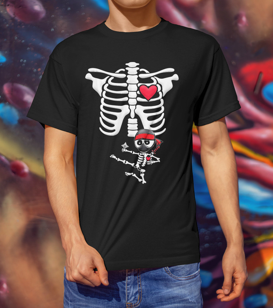 Ninja Baby Skelly With Heart And Red Bandana T-Shirt