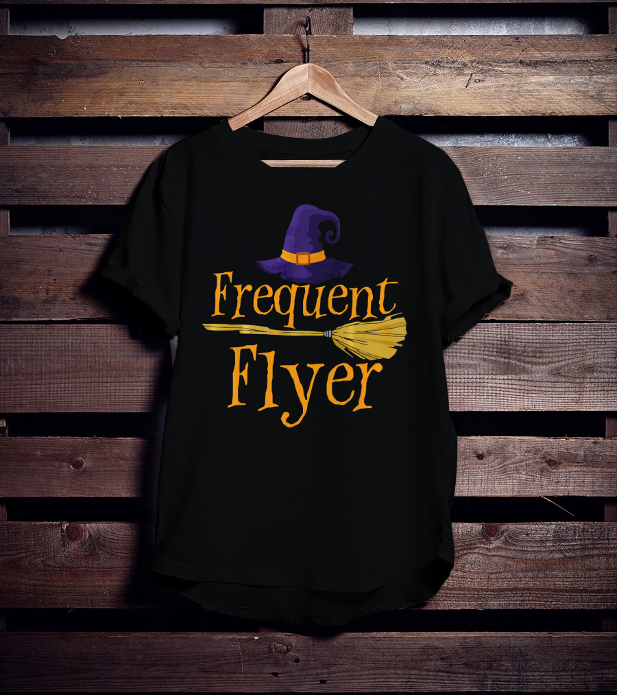 Frequent Flyer Witch Hat And Broom Halloween T-Shirt