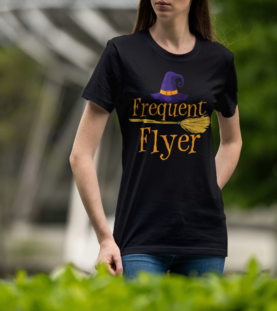 Frequent Flyer Witch Hat And Broom Halloween T-Shirt