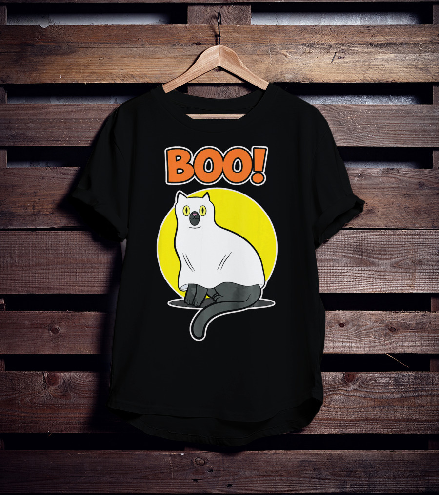 Boo Cat Ghost Halloween Party Fun T-Shirt