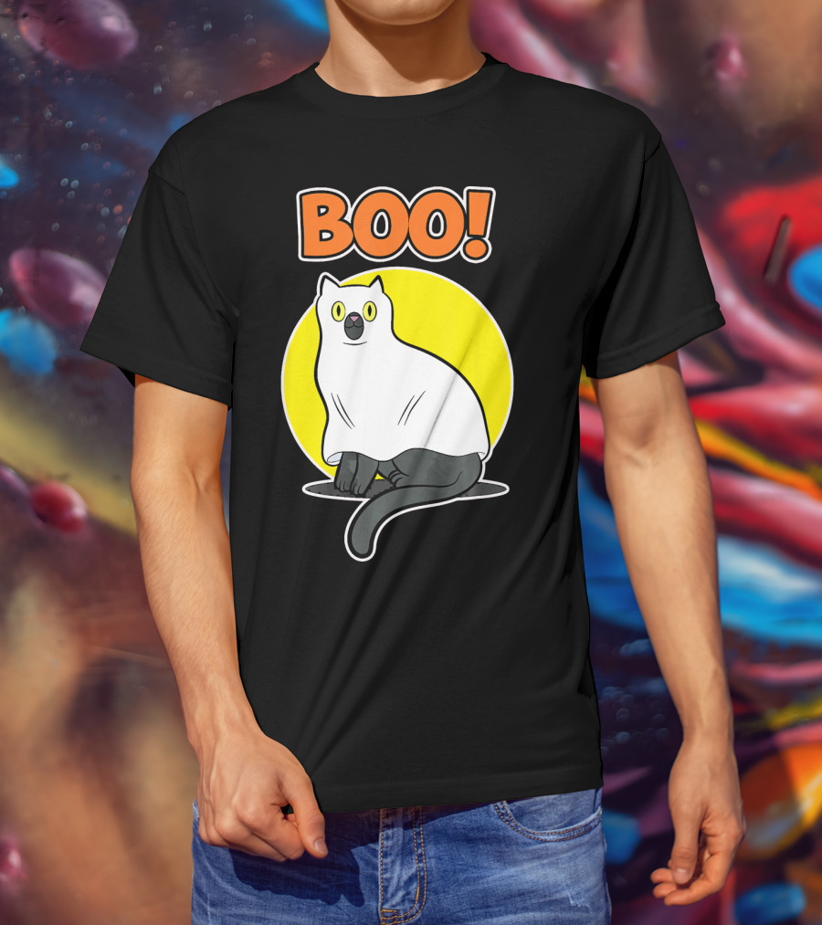 Boo Cat Ghost Halloween Party Fun T-Shirt