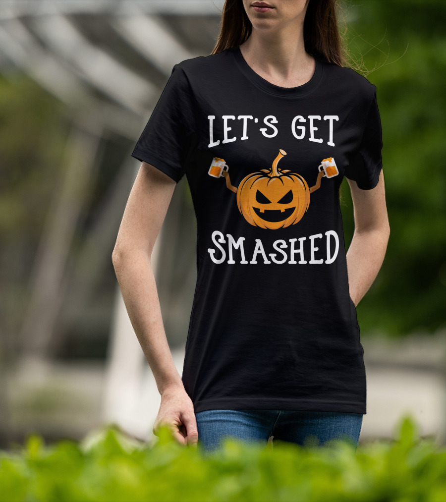 Let's Get Smashed Pumpkin Drinking Beer Costume T-Shirt