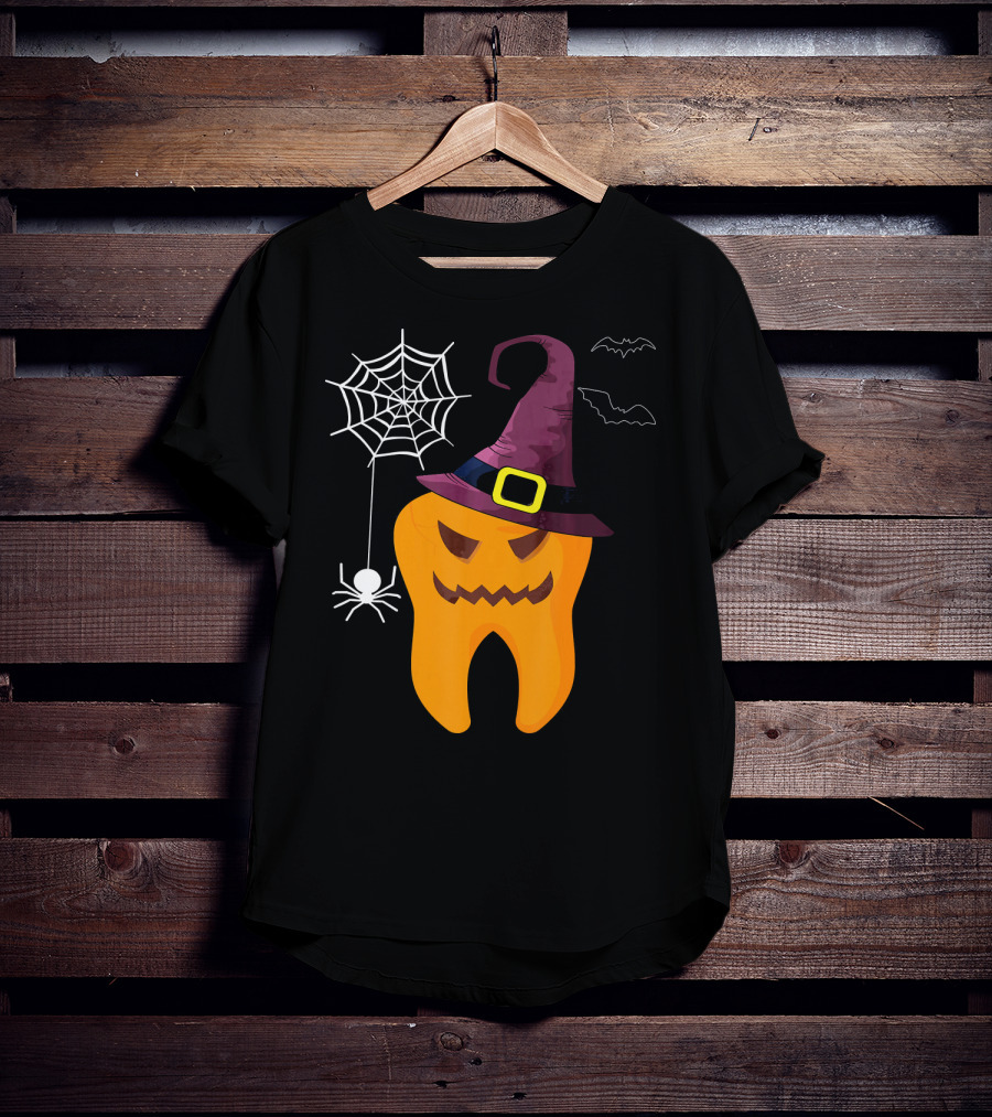Halloween Dental Witch Dentist Tooth With Spider And Hat T-Shirt
