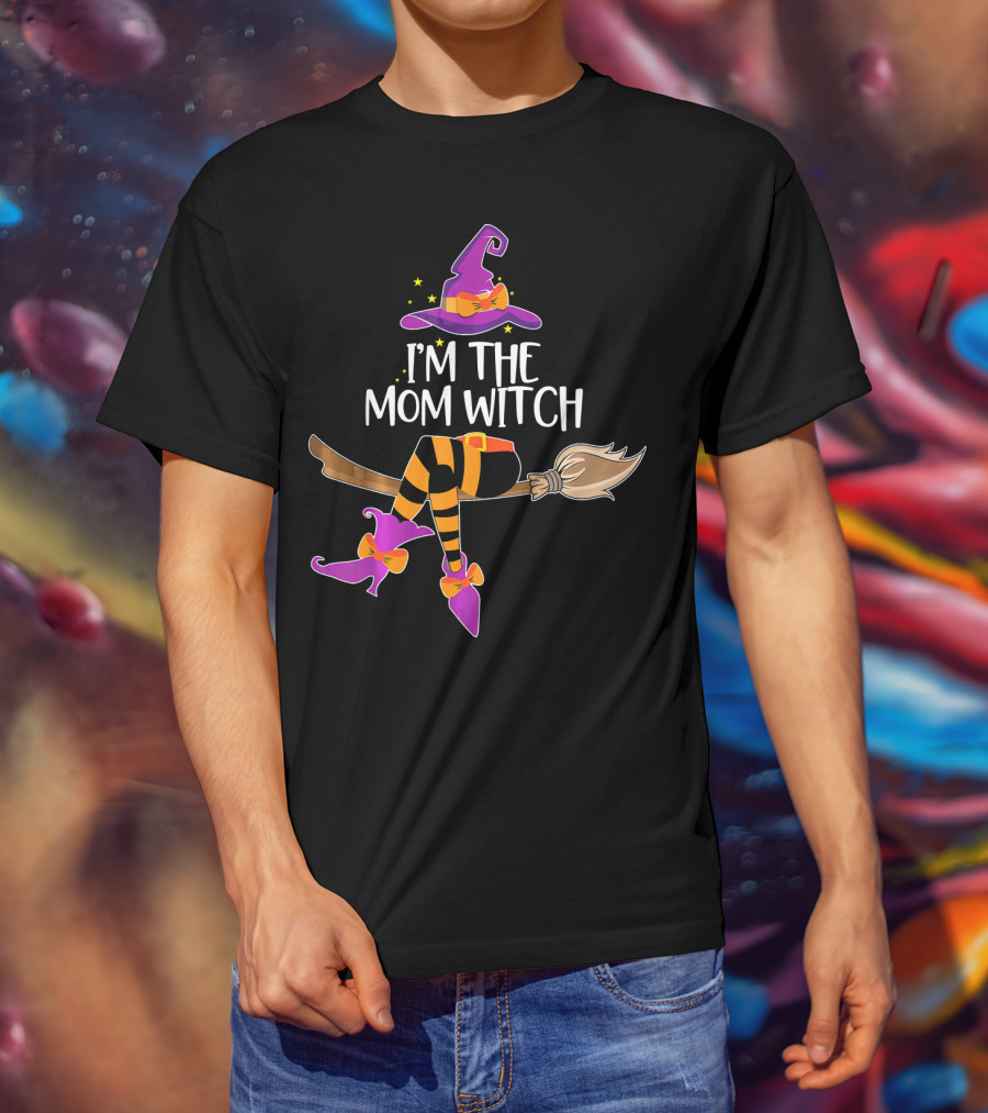 I’m The Mom Witch Halloween Matching Wizard Hat And Broomstick T-Shirt