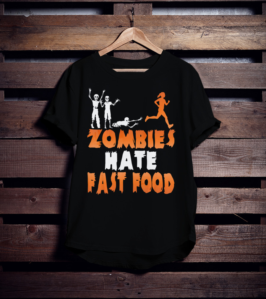 Zombies Hate Fast Food Skeletons Chasing Runner T-Shirt