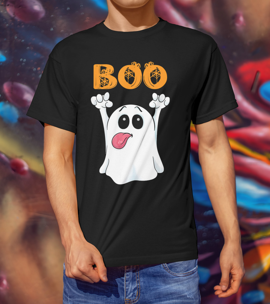 Boo Silly Ghost With Pumpkin Lettering T-Shirt