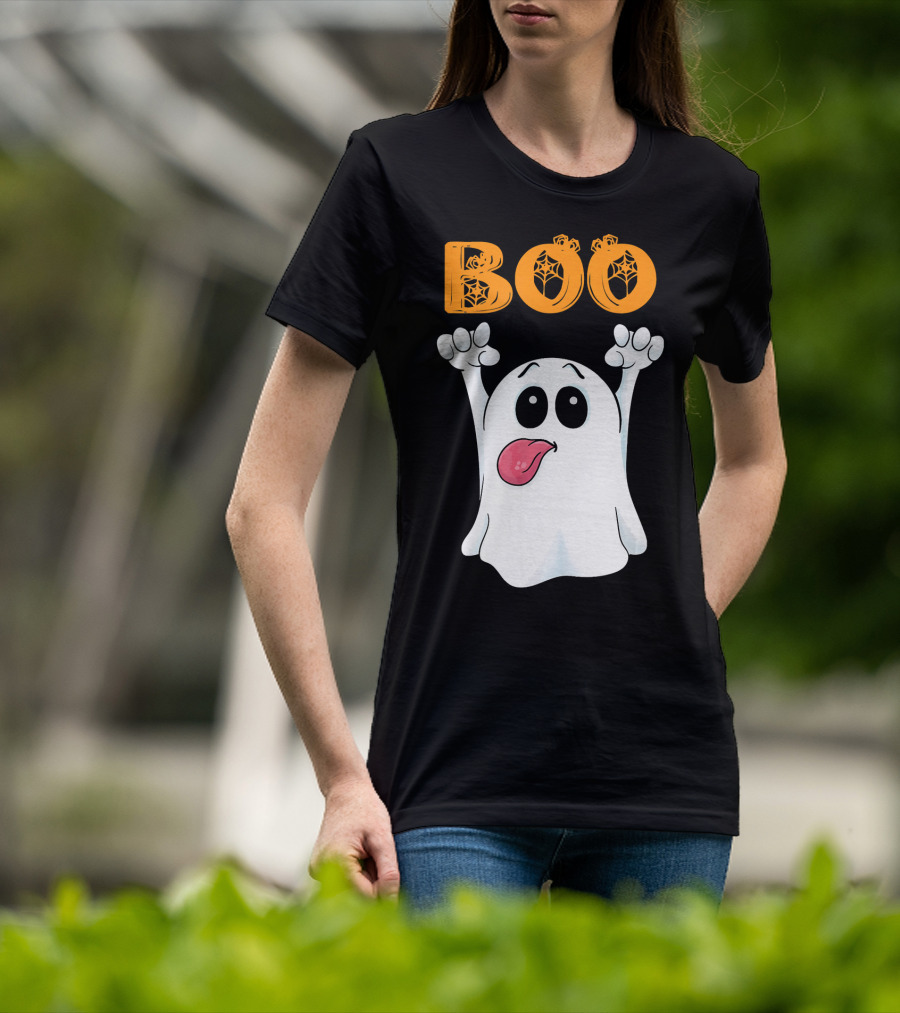 Boo Silly Ghost With Pumpkin Lettering T-Shirt