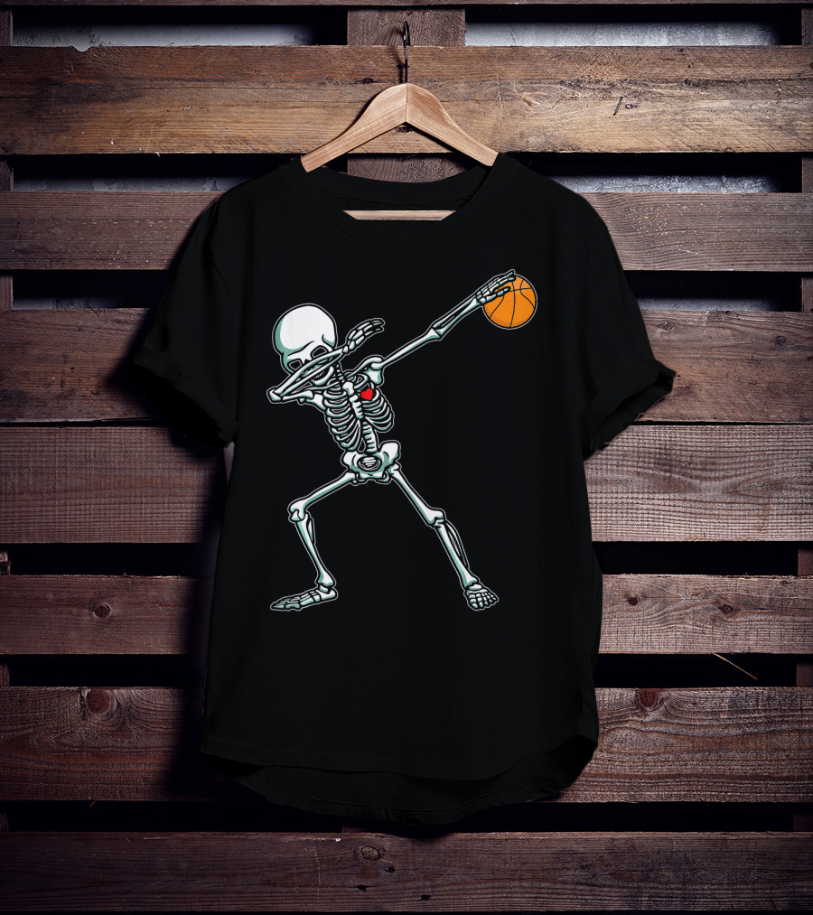 Dabbing Skeleton With Basketball T-Shirt