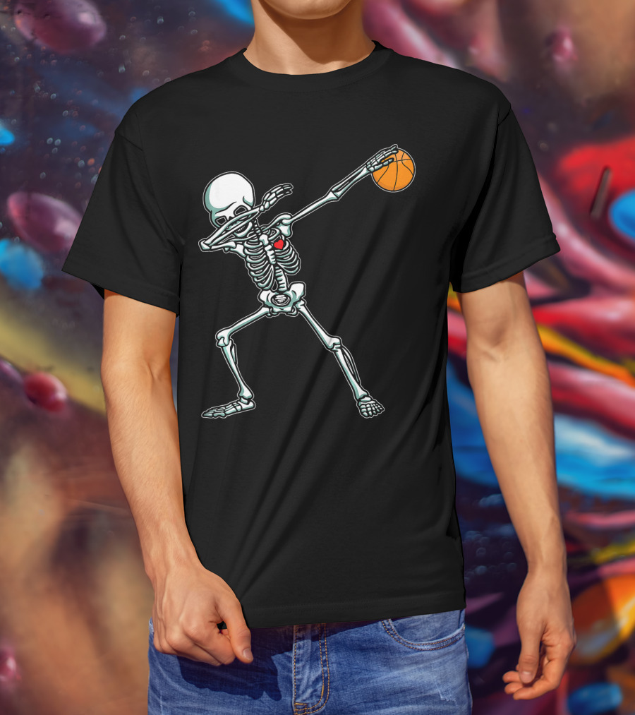 Dabbing Skeleton With Basketball T-Shirt