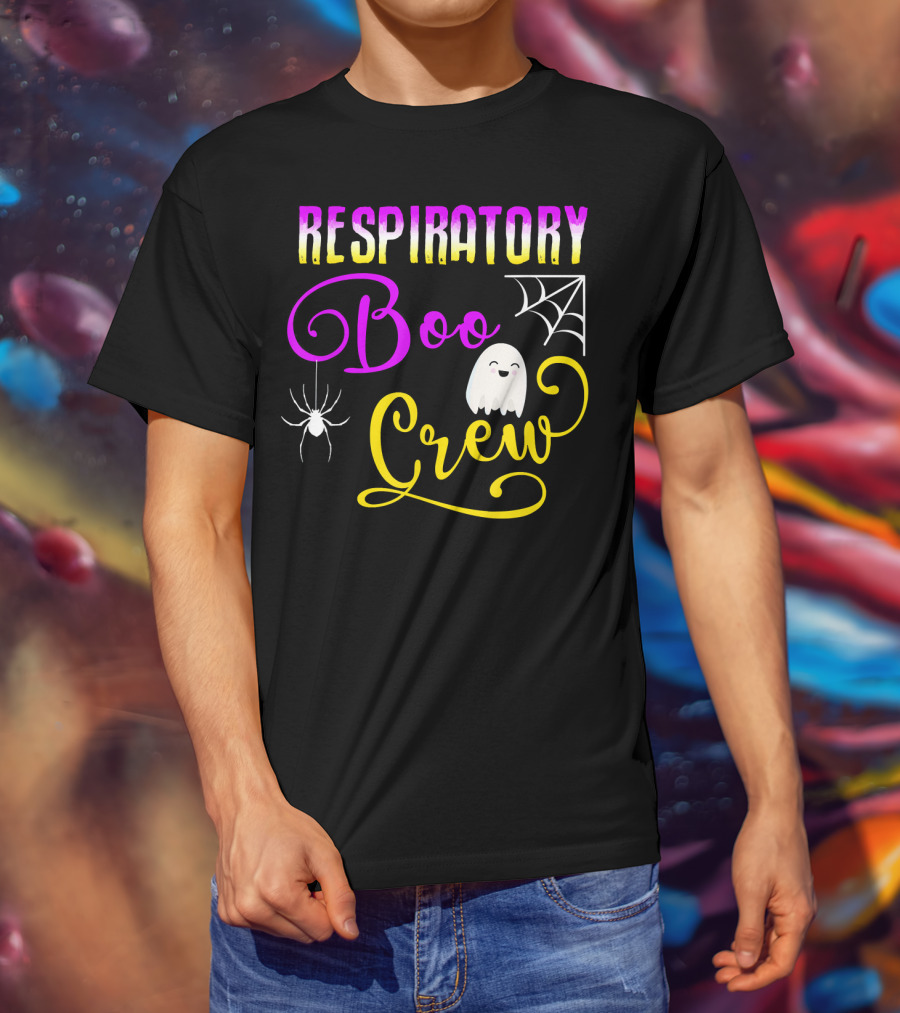 Respiratory Boo Crew Ghost And Spider Web T-Shirt
