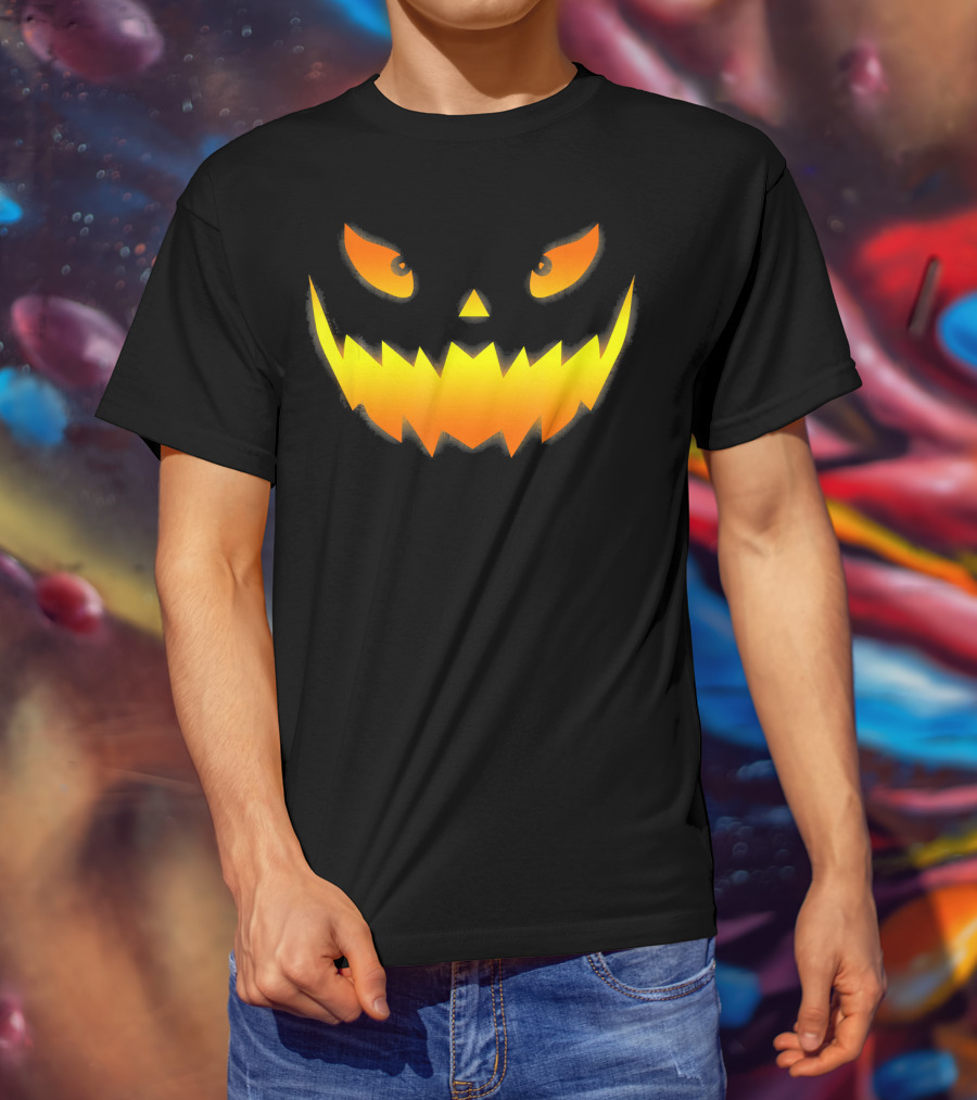 Smiling Glowing Jack O Lantern Pumpkin Face T-Shirt