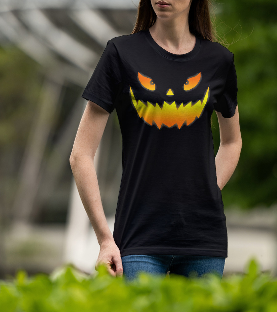 Smiling Glowing Jack O Lantern Pumpkin Face T-Shirt