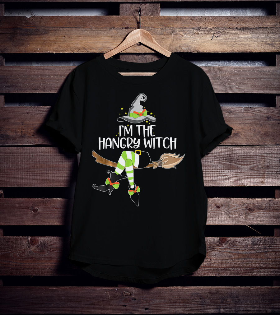 I'm The Hangry Witch With Striped Stockings And Broomstick Hat T-Shirt