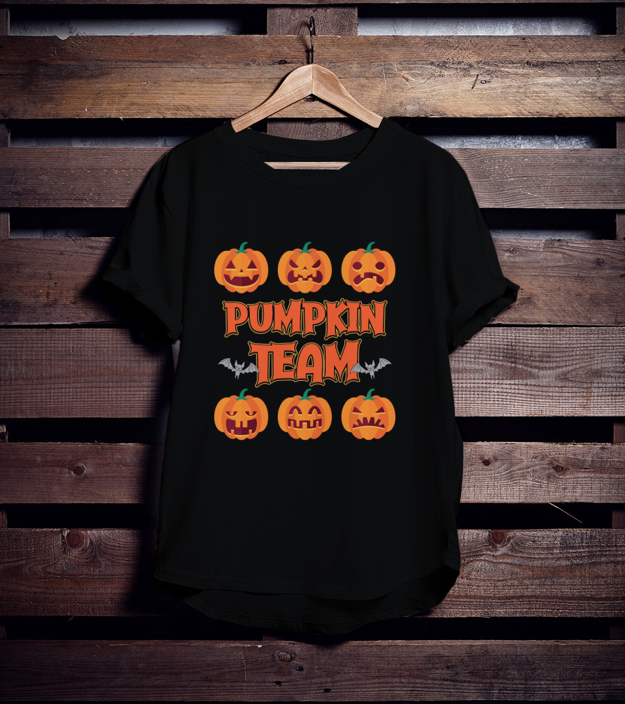 Pumpkin Team Halloween Party Cos With Jack-O'-Lantern Faces And Bat Accents T-Shirt