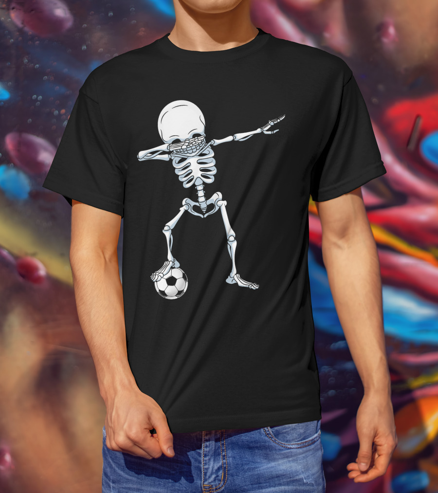 Dabbing Skeleton With Soccer Ball T-Shirt