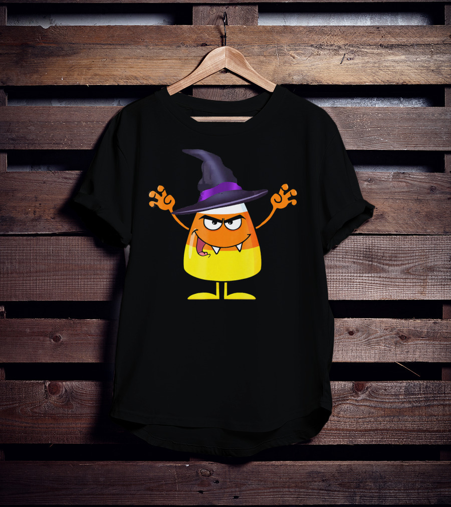 Halloween Candy Corn Witch Emoji With Funny Evil Grin T-Shirt
