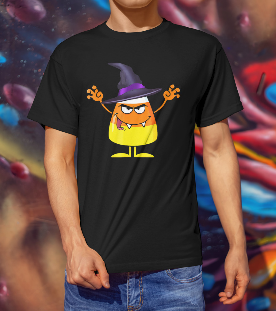Halloween Candy Corn Witch Emoji With Funny Evil Grin T-Shirt