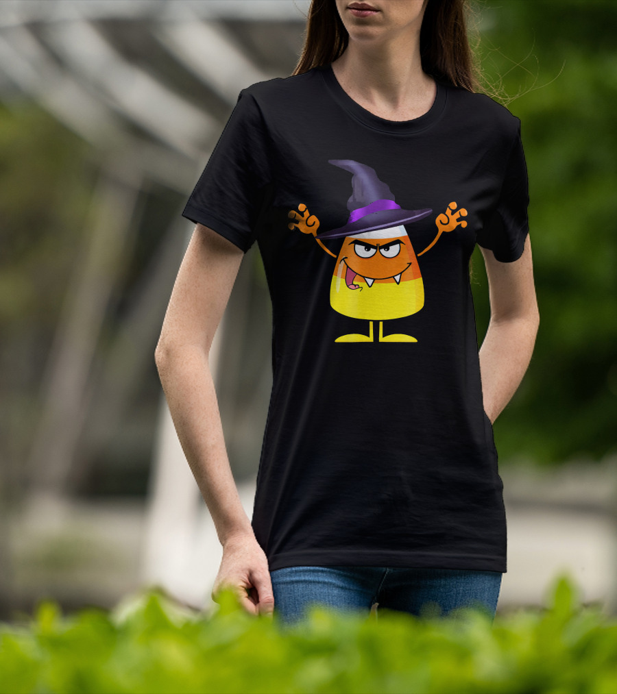 Halloween Candy Corn Witch Emoji With Funny Evil Grin T-Shirt