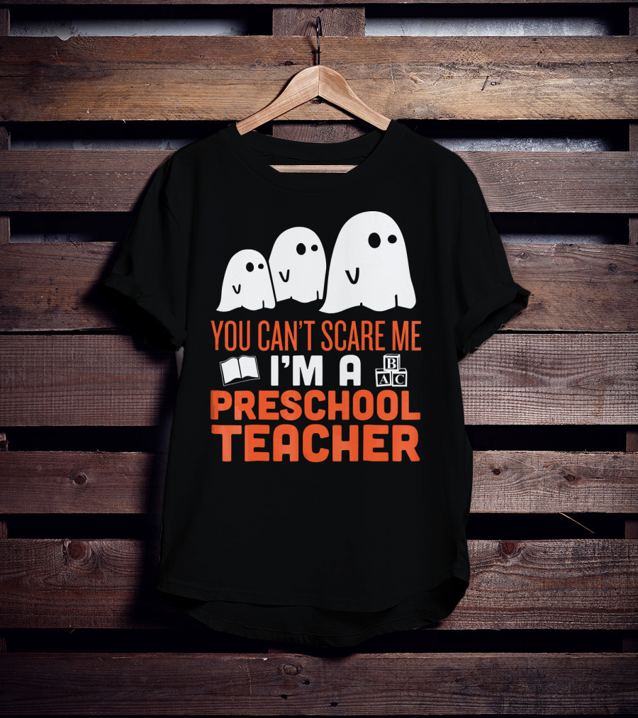 You Can't Scare Me I'm A Preschool Teacher Ghosts Book Blocks T-Shirt