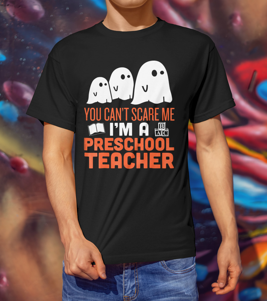You Can't Scare Me I'm A Preschool Teacher Ghosts Book Blocks T-Shirt