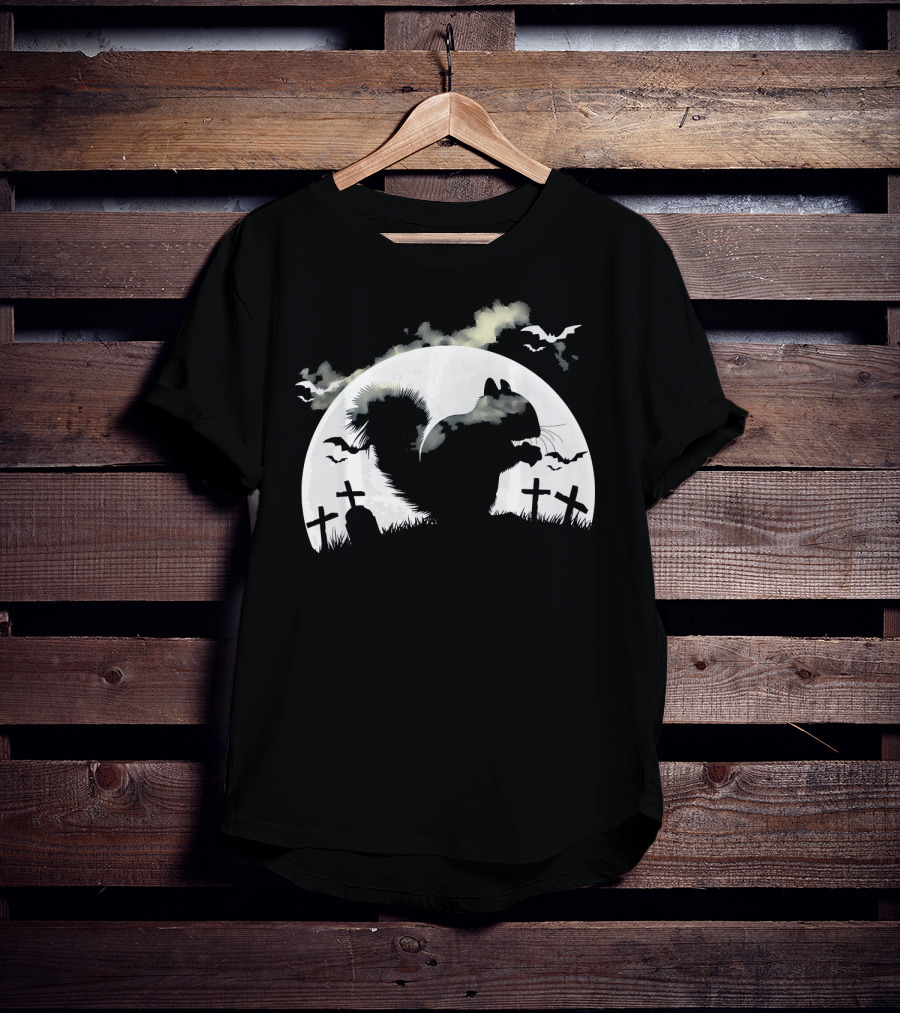Spooky Halloween Rodent In Graveyard With Full Moon And Bats T-Shirt