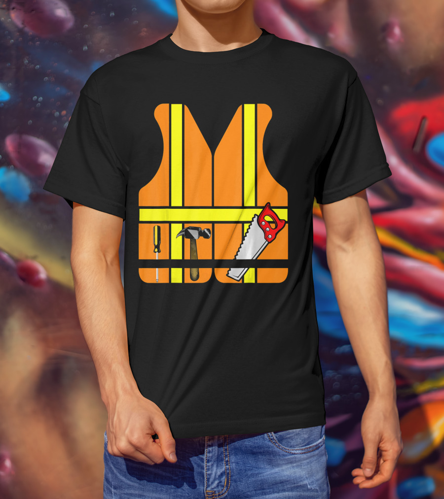 Orange Safety Vest With Tools - Construction Worker Role Play T-Shirt