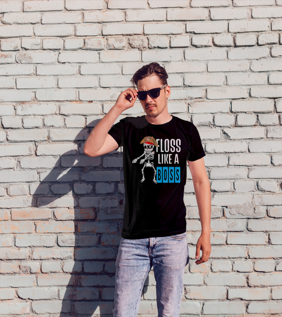Floss Like A Boss Flossing Skele Pirate Hat Skeleton Dance T-Shirt