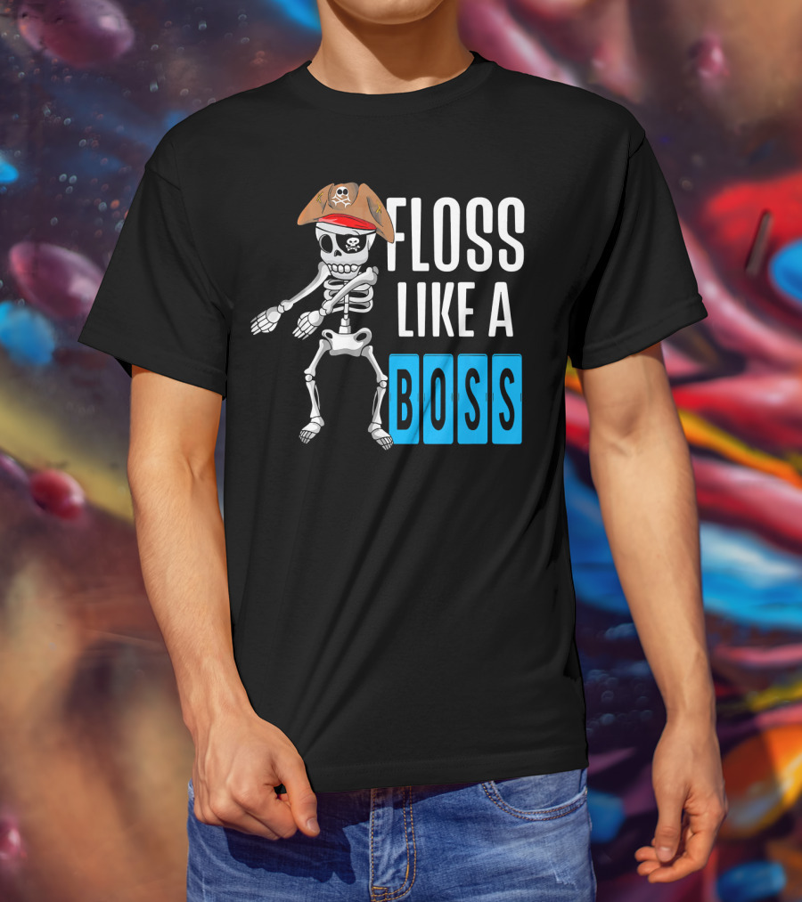 Floss Like A Boss Flossing Skele Pirate Hat Skeleton Dance T-Shirt