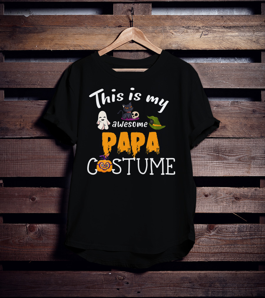 This Is My Awesome Papa Costume Halloween Dad Hat Ghost Pumpkin Cat Skull T-Shirt