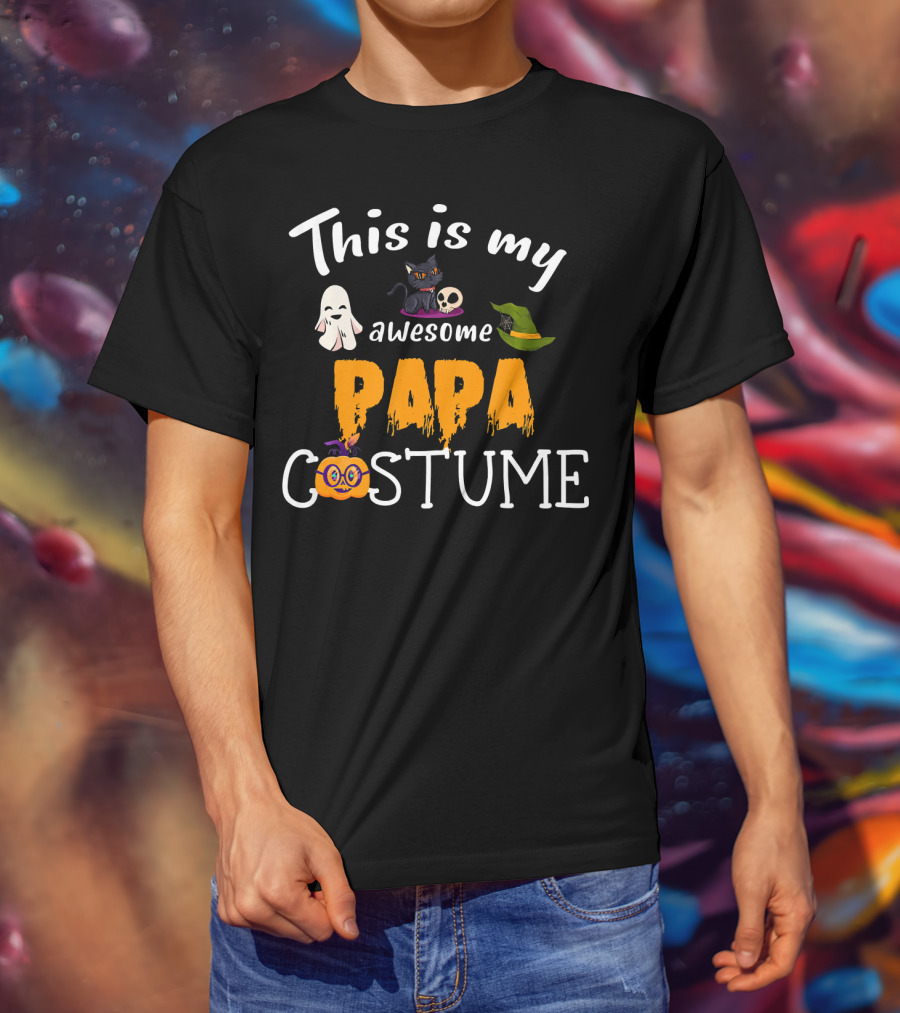 This Is My Awesome Papa Costume Halloween Dad Hat Ghost Pumpkin Cat Skull T-Shirt