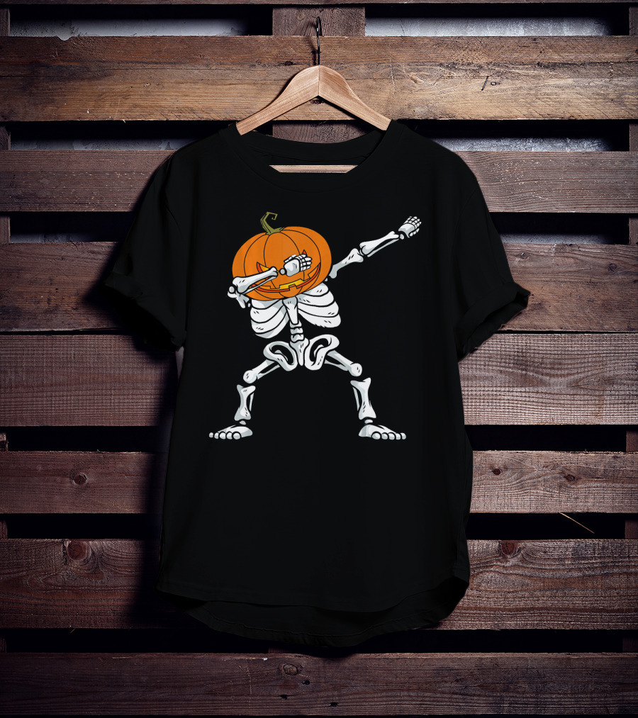 Halloween Dabbing Skeleton Pumpkin Trendy Dance Pose T-Shirt