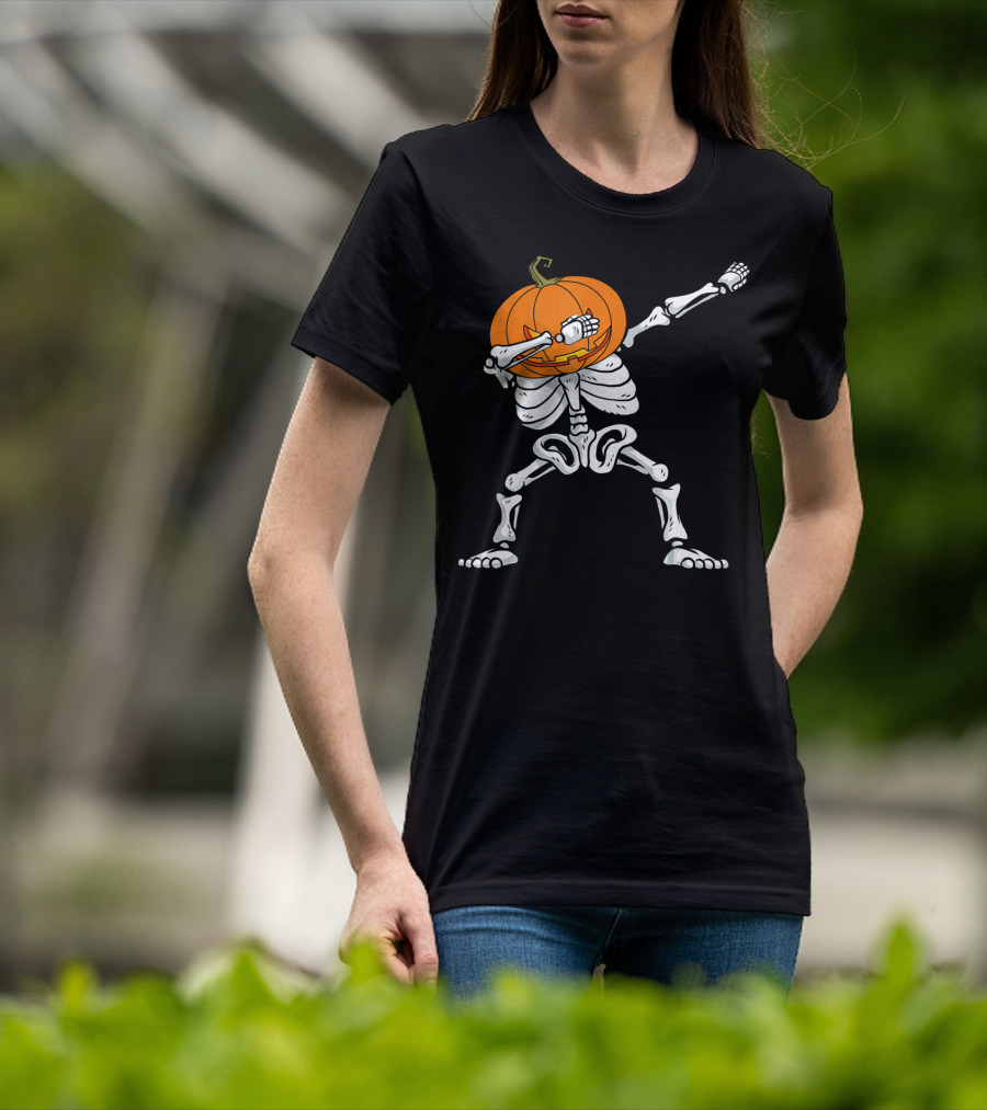 Halloween Dabbing Skeleton Pumpkin Trendy Dance Pose T-Shirt