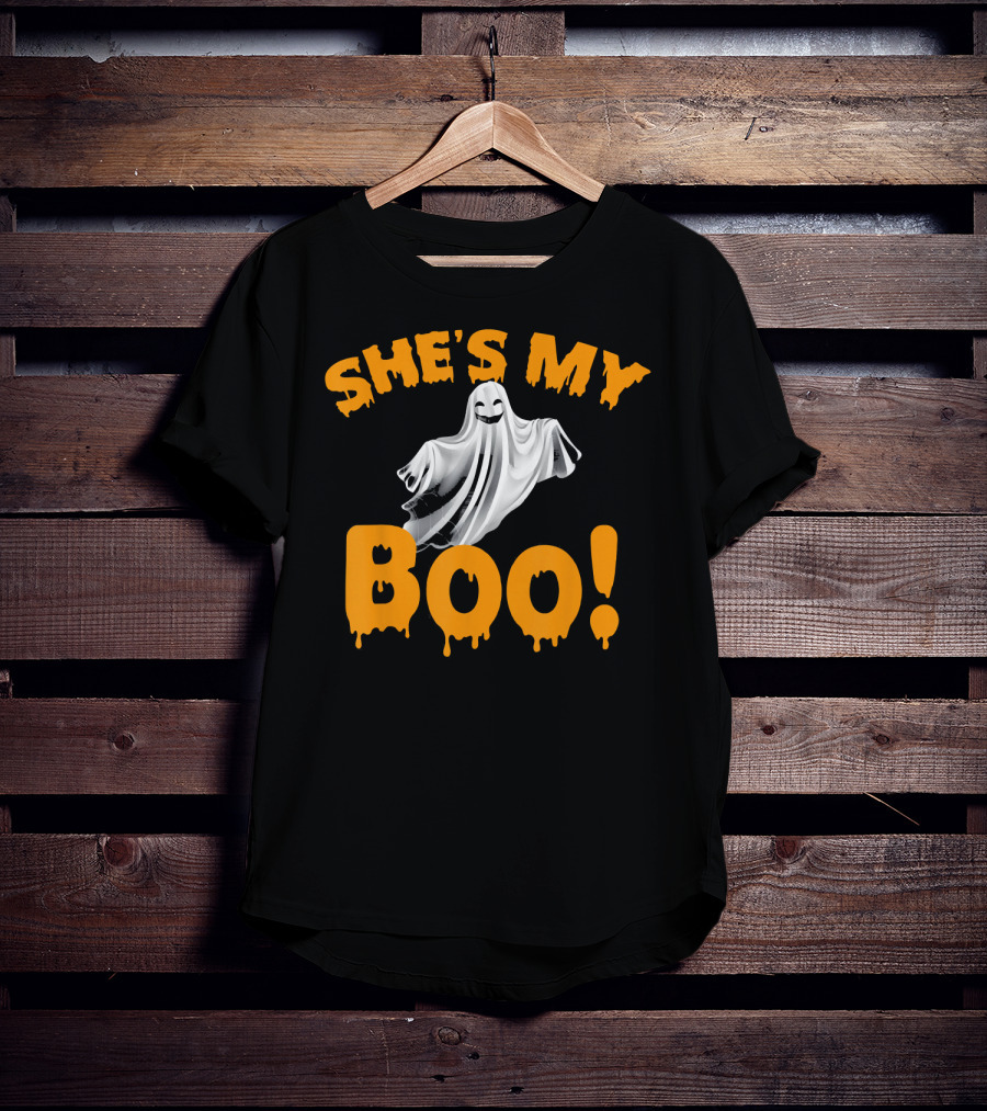 SHE'S MY BOO Ghost-Themed Mens Funny Halloween T-Shirt
