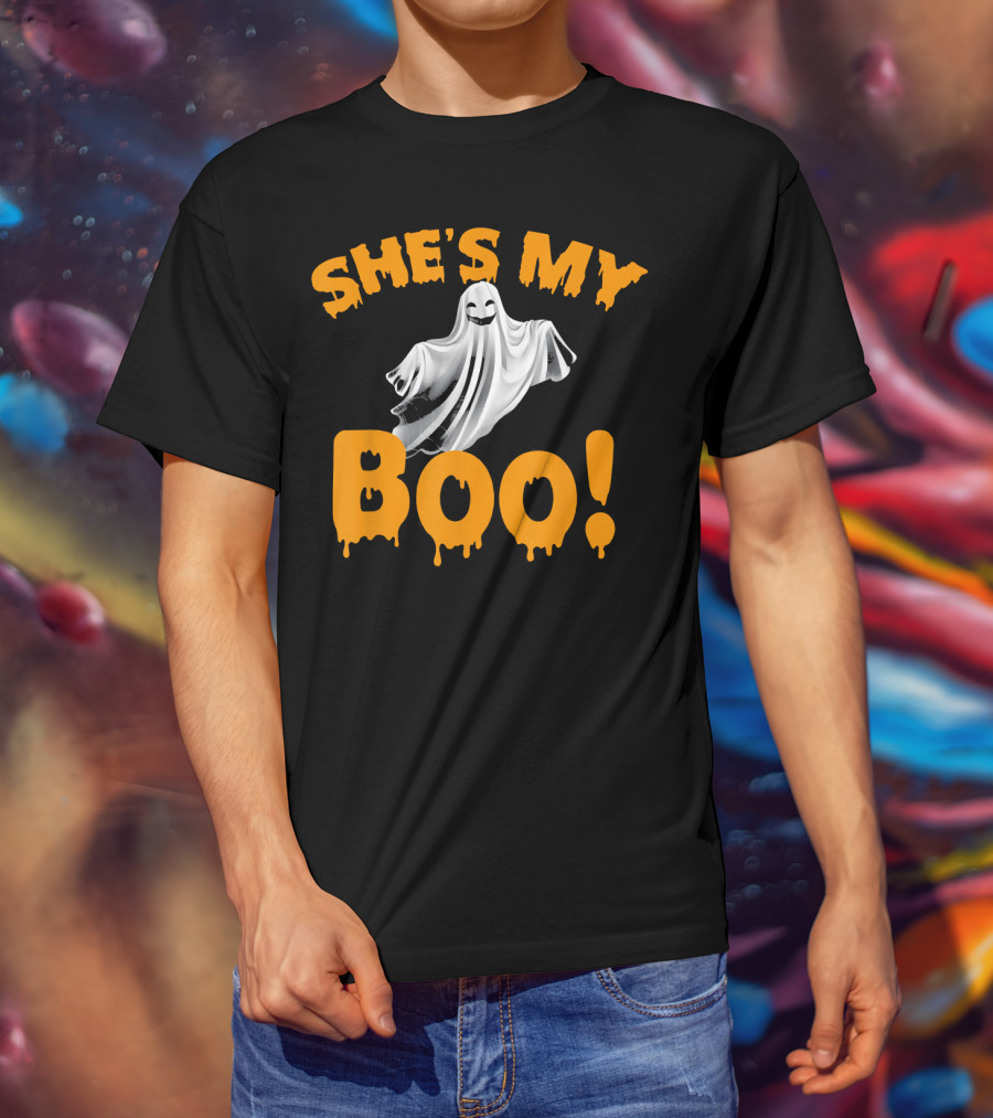 SHE'S MY BOO Ghost-Themed Mens Funny Halloween T-Shirt