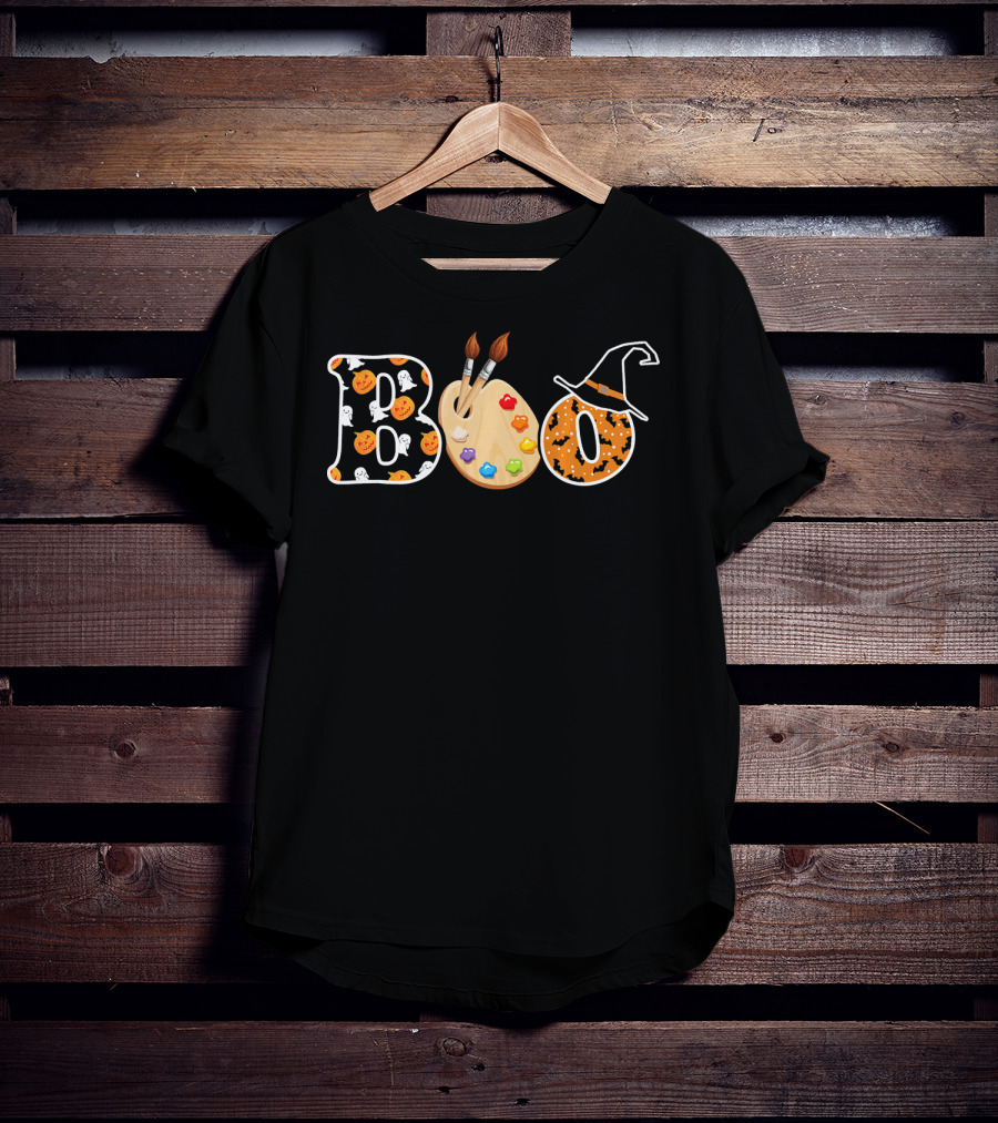 Boo Artist Palette Halloween Witch Hat Pumpkin Ghost T-Shirt