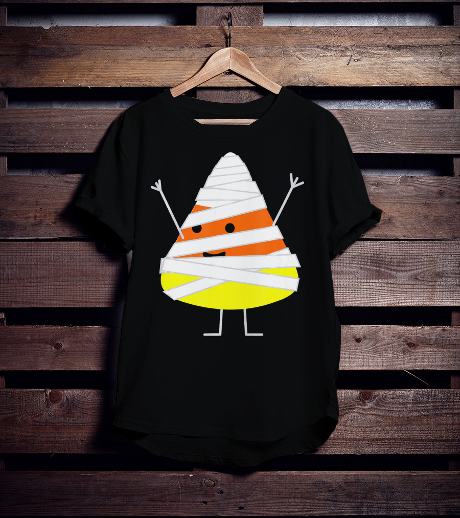 Mummy Wrapped Cartoon Candy Corn Halloween T-Shirt