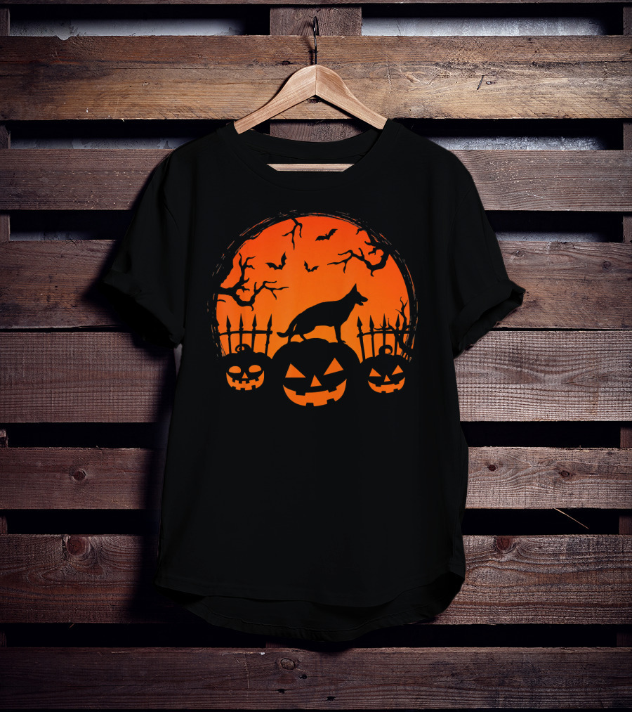 Halloween Night Pumpkin German Shepherd Dog T-Shirt