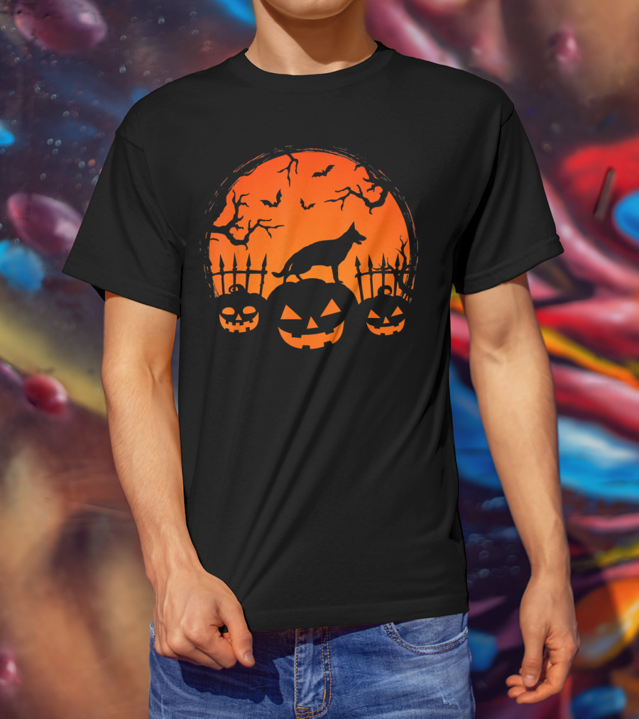 Halloween Night Pumpkin German Shepherd Dog T-Shirt