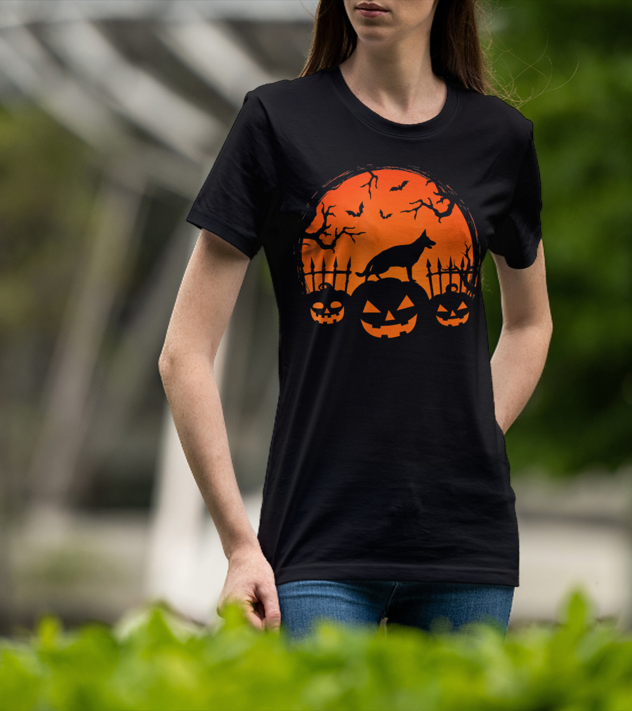 Halloween Night Pumpkin German Shepherd Dog T-Shirt
