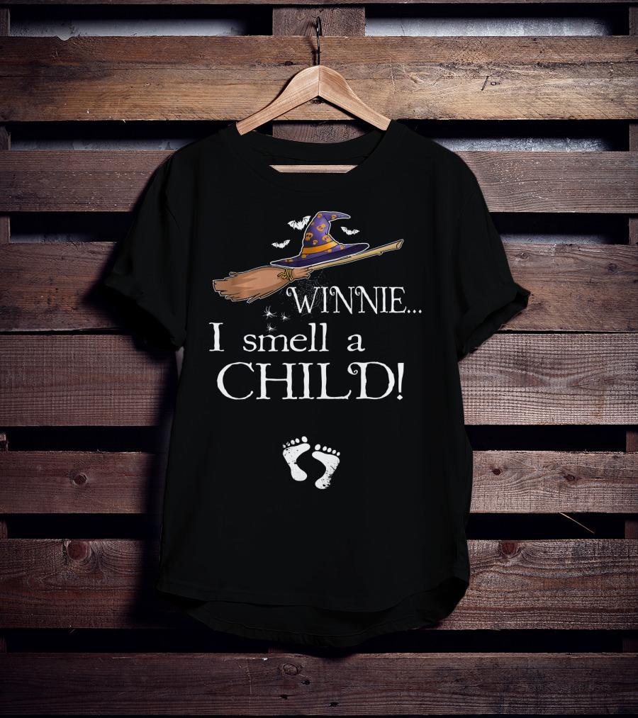 Winnie I Smell A Child Pregnancy Announcement Hat Broom Footprints T-Shirt