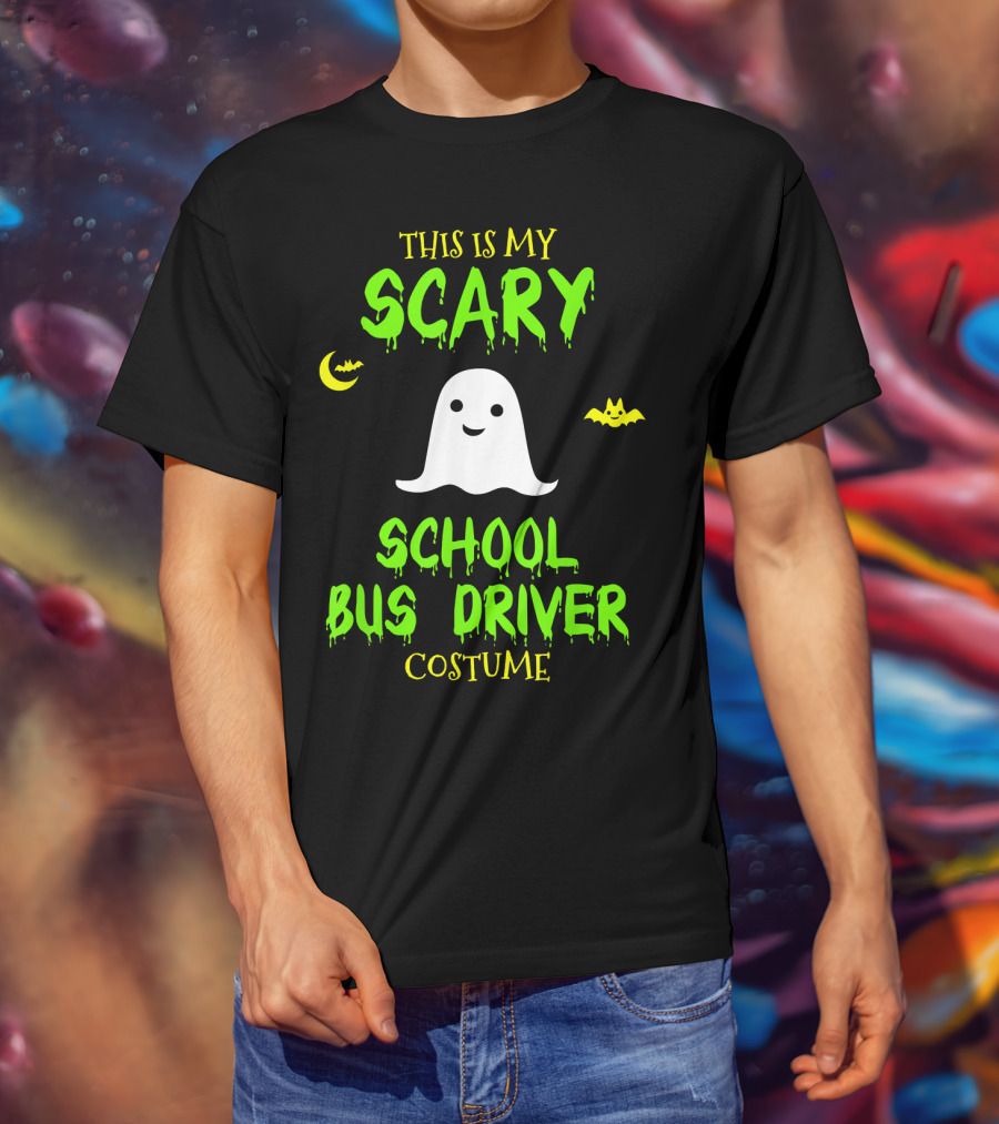This Is My Scary School Bus Driver Costume Ghost Halloween Moon Bat T-Shirt