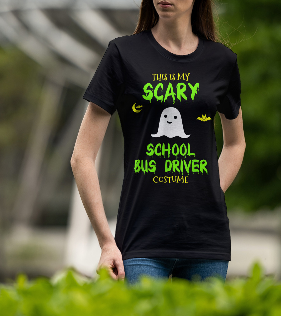 This Is My Scary School Bus Driver Costume Ghost Halloween Moon Bat T-Shirt
