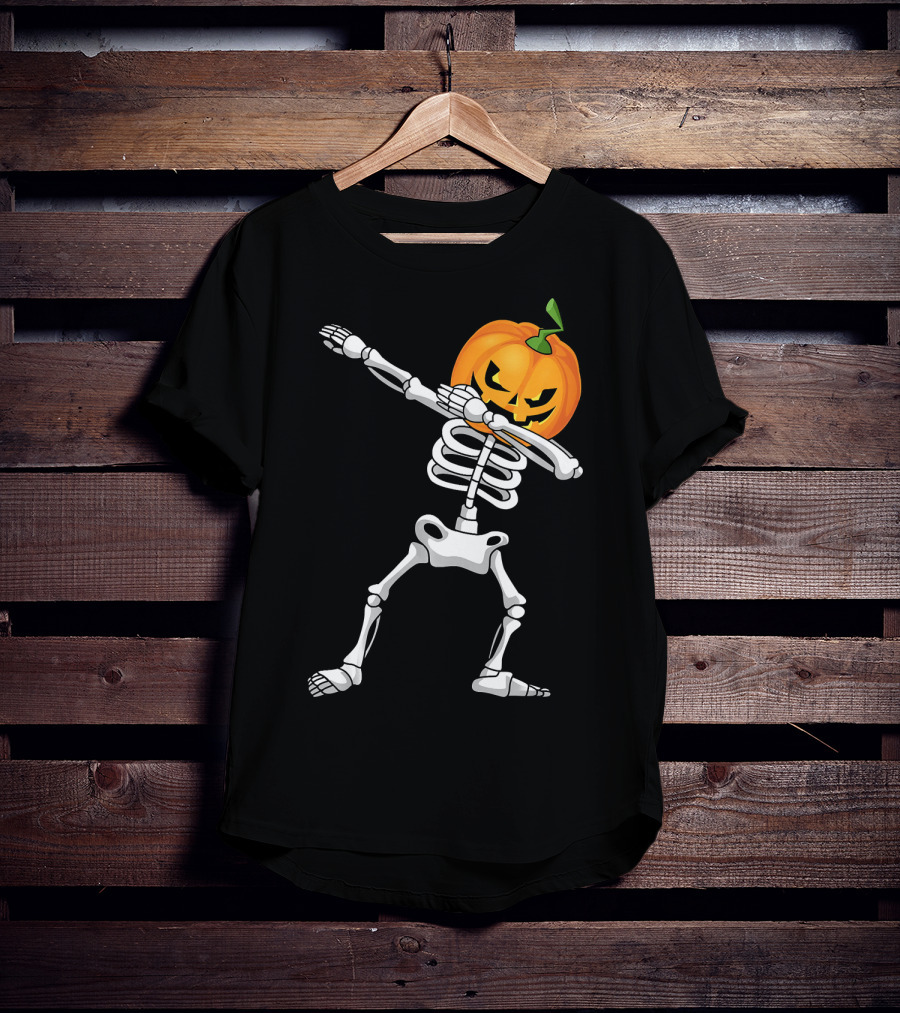 Halloween Pumpkin Skeleton Dabbing Kids T-Shirt