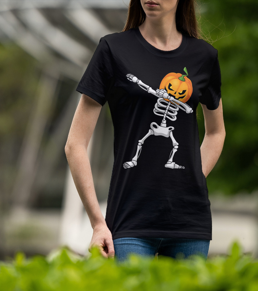Halloween Pumpkin Skeleton Dabbing Kids T-Shirt